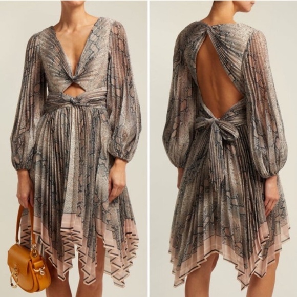 NWT ZIMMERMANN Midi Dress Wedding Cutout Pleated Silk Long Puff Sleeve Size 0 4